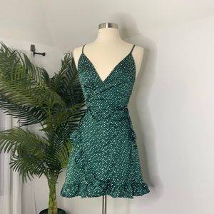 Green Polka Dot Mini Wrap Dress